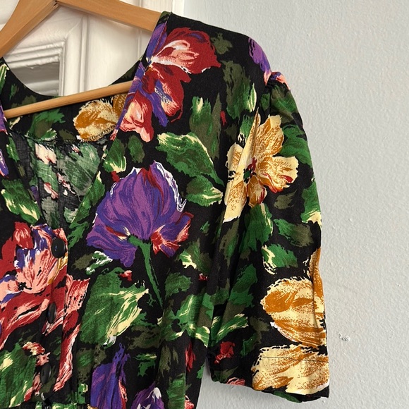 Pink and Purple Puff Sleeve Mini Vintage Dress - Picture 5 of 8